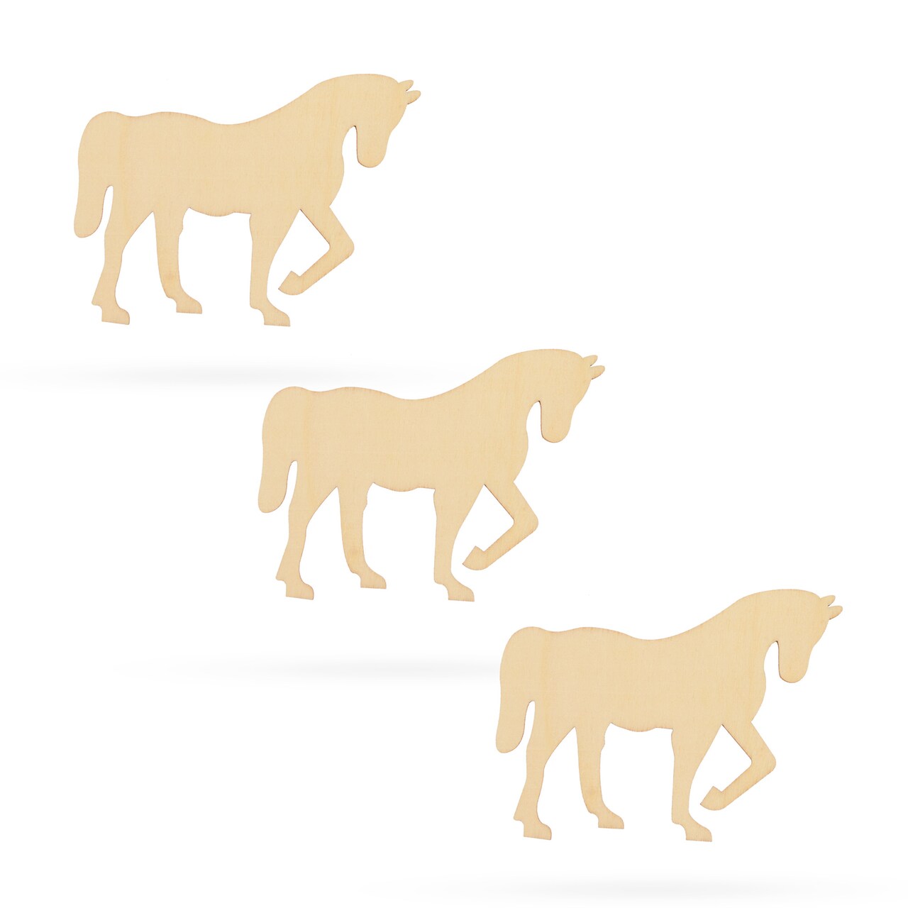 3 Horses Unfinished Wooden Shapes Craft Cutouts DIY Unpainted 3D Plaques 4 Inches